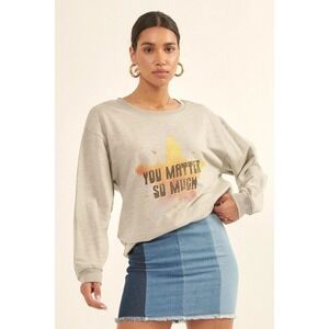 Grey Graphic Crewneck Sweatshirt You Matter So Much Star Print Comfort Small